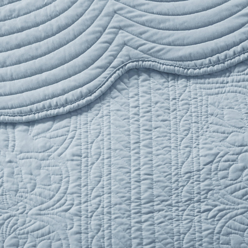 Ensemble de courtepointe réversible 3 pièces en coton bleu de style cottage, format King/Cal King