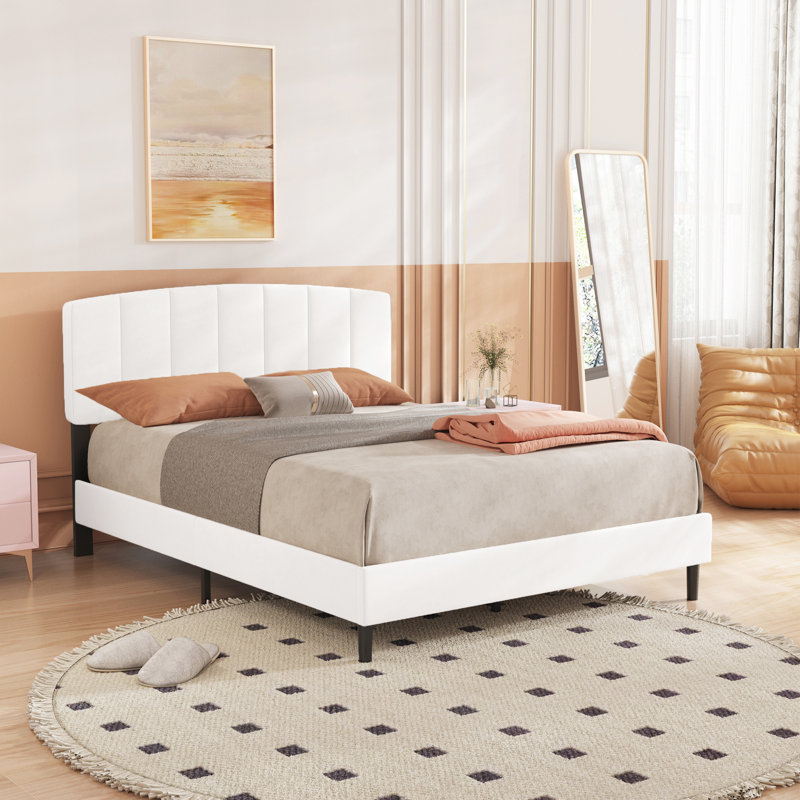 Lit plateforme tapissier, Grand, Blanc