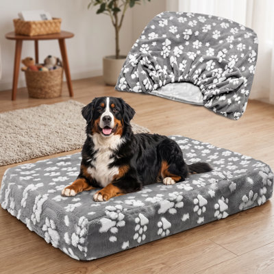 Reversible Soft Washable Pet Bed Replacement Cover, Waterproof Elastic Fabric with Cute Patterns, Suitable for Small & Medium Pets, Square Size 44x35x6 Inch, Cover Only