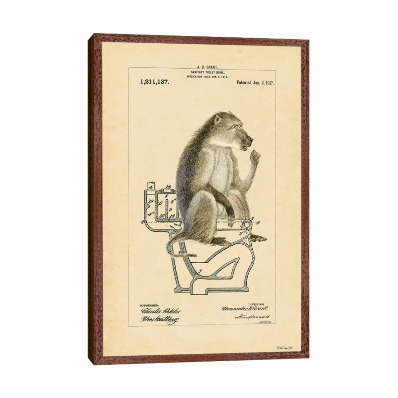 Monkey In Bowl - Print on Canvas, Classic Brown Wood Floater Framed, 66.04cm H x 45.72cm W x 3.81cm D