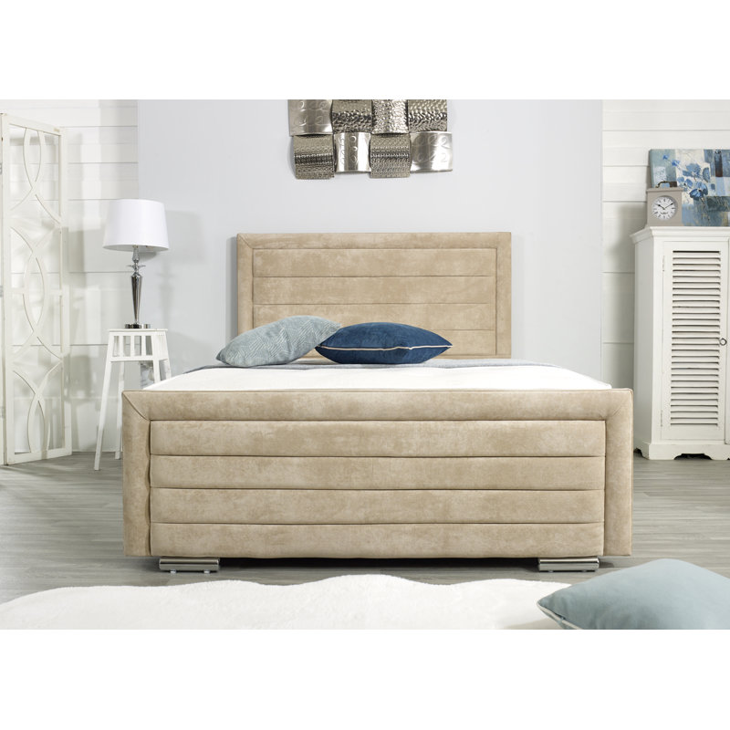 Frazee Upholstered Bed Frame, Beige, Double - W 142.2 x L 205.7cm