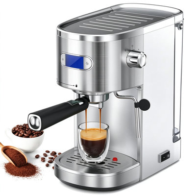 Machine à expresso semi-automatique 1 et 2 tasses avec 20 bar d'extraction à haute pression et mousse de lait à la vapeur, réservoir d'eau 1,2 L et contrôle électronique de la température par carte électronique