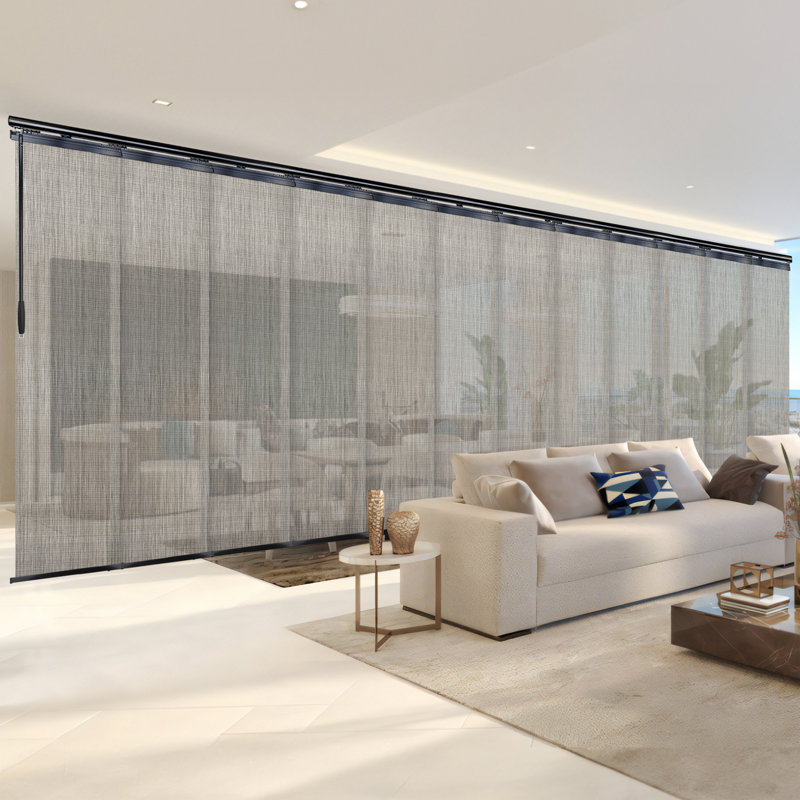 Gabardine 12-Panel Double Rail Black Panel Track Extendable 140"-260"W, Panel width 23.5", 94" W x 260" L