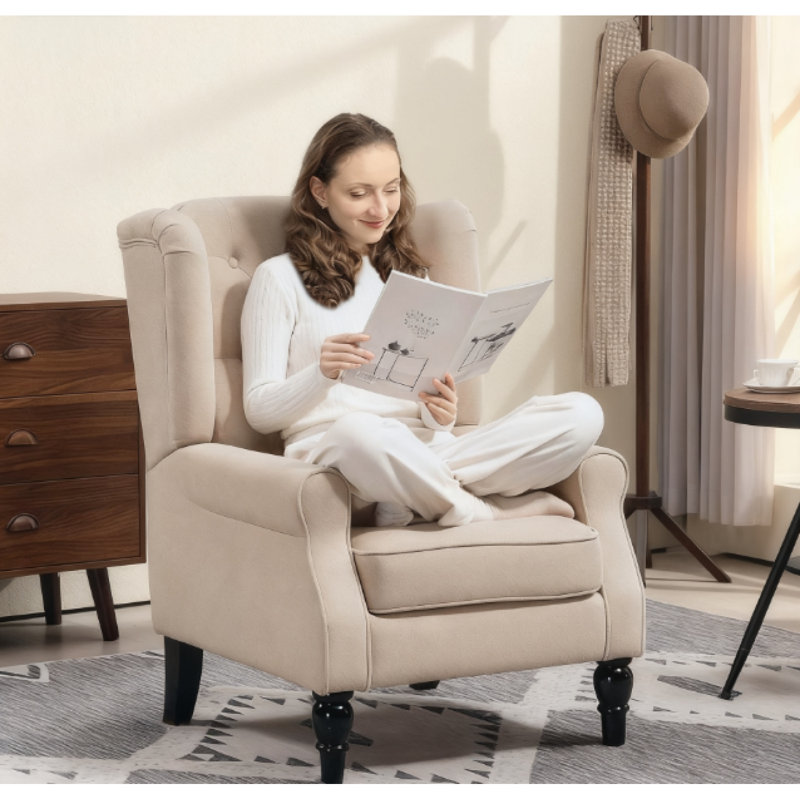Chaise longue capitonnée à boutons, beige