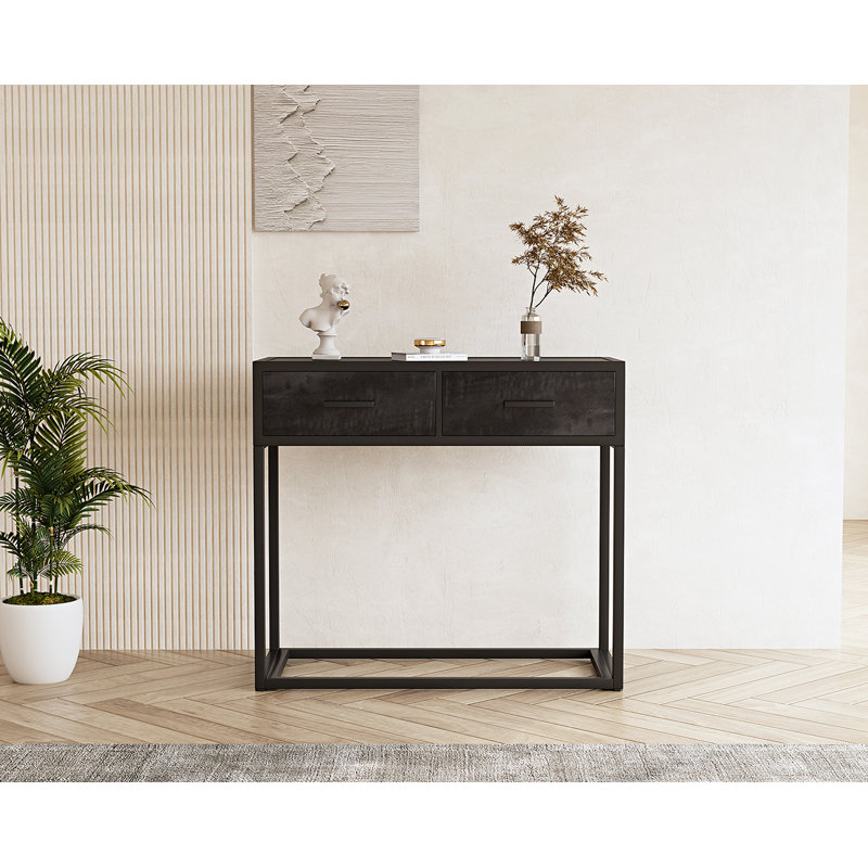 90cm Solid Wood Top Console Table, Mango Black