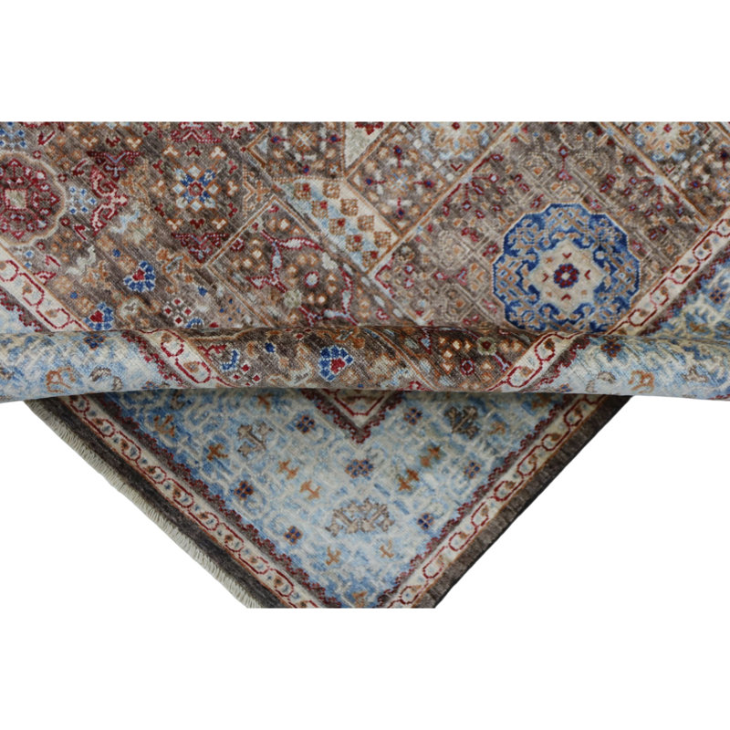 Hand Knotted Wool Area Rug in Brown And Blue