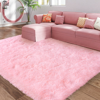 Tapis rose à poils longs 3 x 5 pi pour le salon, tapis moelleux ultra-doux pour la chambre à coucher, antidérapant idéal pour les chambres d'enfants, les dortoirs et la décoration intérieure