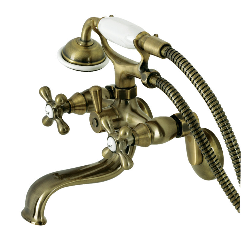 Antique Brass Wall Mount Clawfoot Tub Faucet with Hand Shower