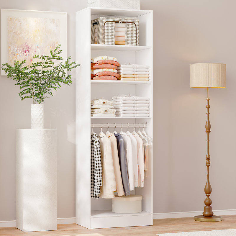 Système de rangement pour garde-robe 79 po, armoire avec compartiments de rangement et zone de suspension 79 po, Blanc