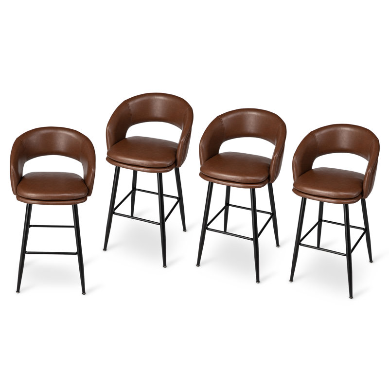 Mid-Century Modern Upholstered Bar Stool with Nailhead Trim , Brown