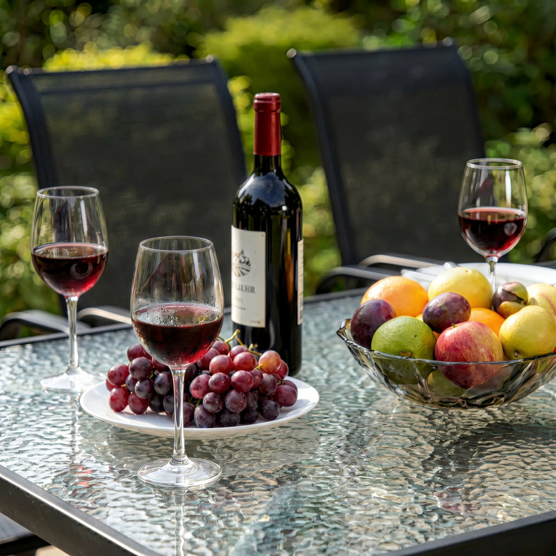 Ensemble de salle à manger d'extérieur Melisa 5 pièces, comprenant une table de 76 x 76 cm et 4 chaises empilables en polyester enduit de PVC, table et chaises en métal pour terrasse, pelouse, jardin, bord de piscine, cour (parasol non inclus)