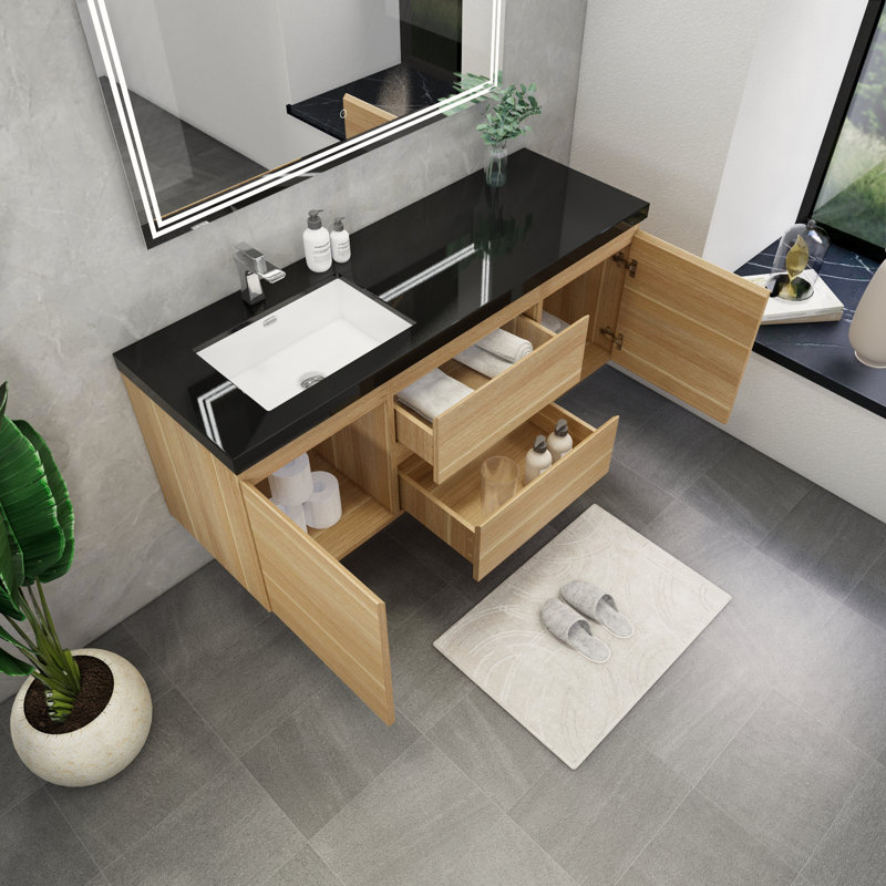 Ensemble de meuble-lavabo mural simple 60 po Castin, Chêne clair