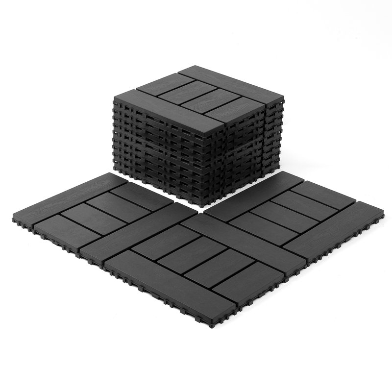 Carreaux de terrasse en plastique emboîtables, 44 paquets de tuiles de terrasse, 12 pouces x 12 pouces imperméables pour une utilisation toutes saisons, tuiles de terrasse de piscine arrière, gris foncé