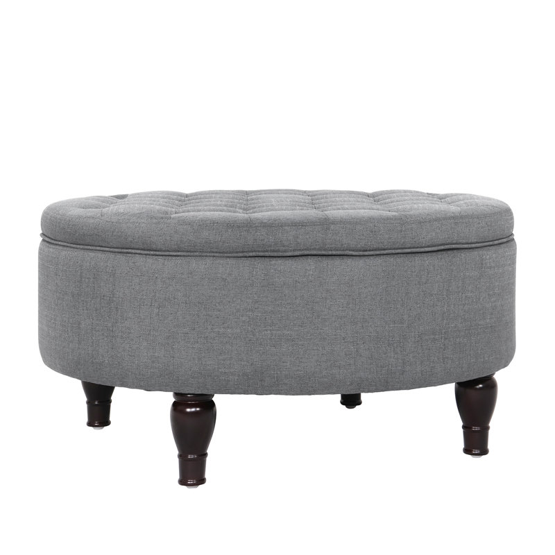 Repose-pieds de rangement rond capitonné de 32 po de largeur, 100 % lin gris