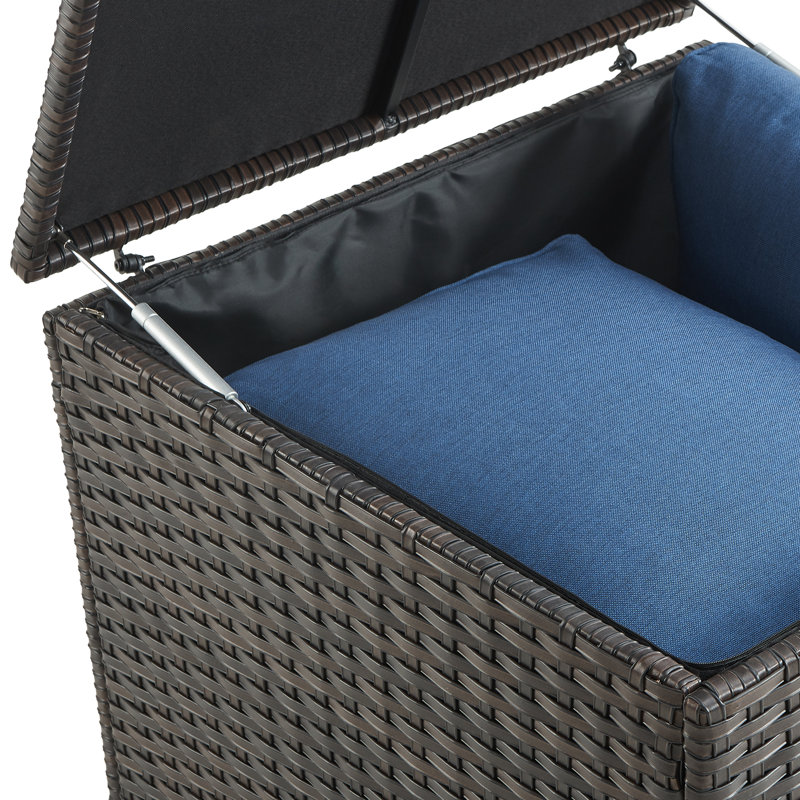 87 Gallon Outdoor Storage Box, Patio Wicker Rattan Deck Box For Patio Furniture Cushions, Brown
