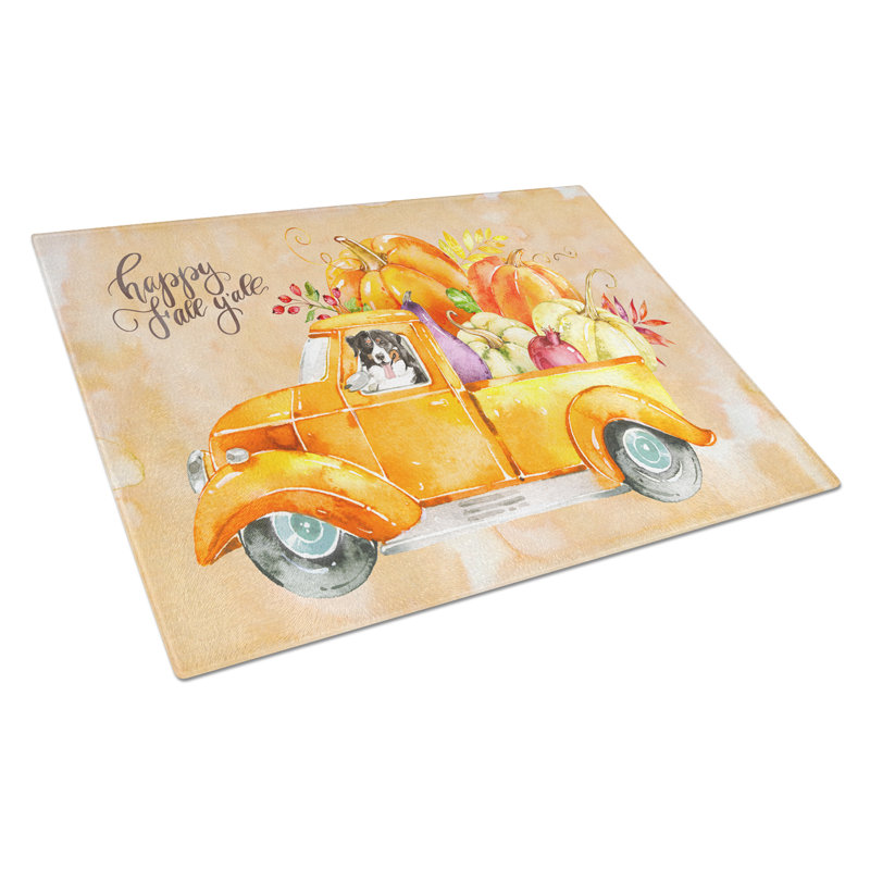 Caroline's Treasures Tempered Glass Fall Harvest Cutting Board, Bernese Mountain Dog