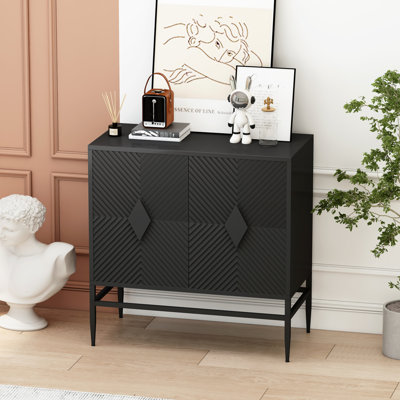 Armoire d'appoint moderne 31,50 "à 2 portes en bois avec pieds en métal avec rangement à deux niveaux, pour le salon, le vestibule et la salle à manger, peinte en noir