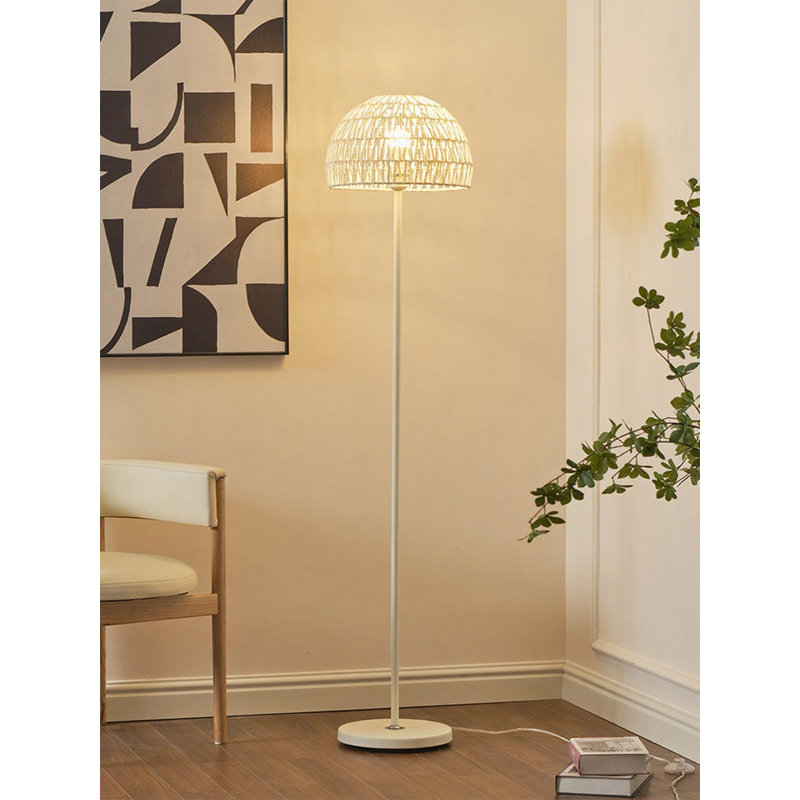 Lampe sur pied de style nordique en fer galvanisé et en rotin