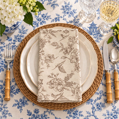 Vintage Floral Bird Cloth Napkins Set of 12