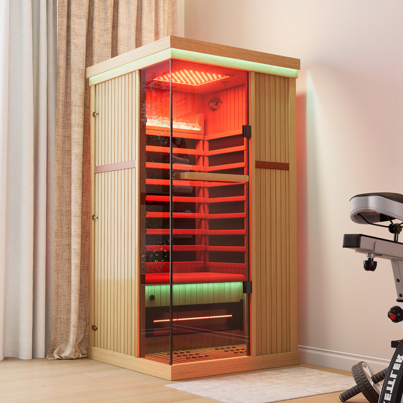Meissalivve Full Spectrum Infrared Sauna,1 Person Home Sauna,canadian Wood Indoor Spa Sauna With Resonance Speaker And Tempered Glass