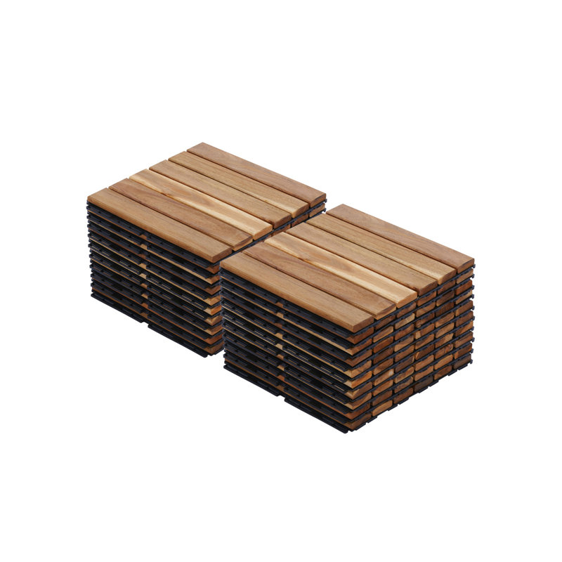 20 PCS Interlocking Deck Tiles Striped Pattern, Teak
