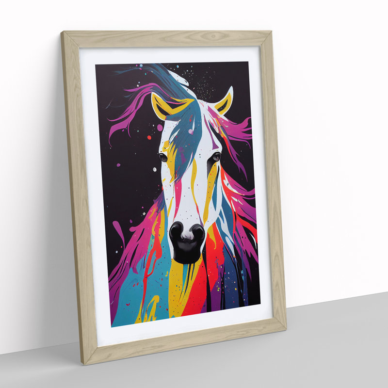 Horse Paint Splash No.4 Abstract - Single Picture Frame Painting, 64cm H x 46cm W x 2cm D, Oak