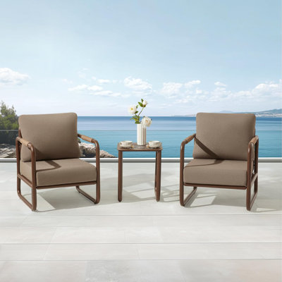 2-Seats Patio Conversation Sofa Set with Coffee Table and 6.7" Thickened Cushions