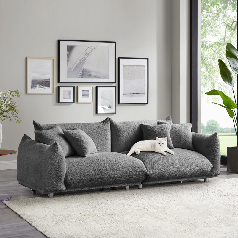 Arnya Upholstered Sofa with Round Arms, Gray Boucle, 29" H x 88.9" W x 37" D, 3