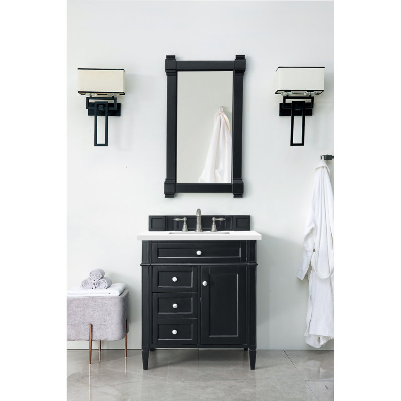 Dussault 30'' Single Bathroom Vanity with Top, Black Onyx, White Zeus, 8" Widespread