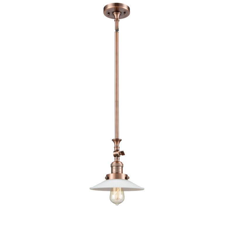 Luminaire suspendu conique à 1 lumière Miramontes, Matte White Halophane, Cuivre antique