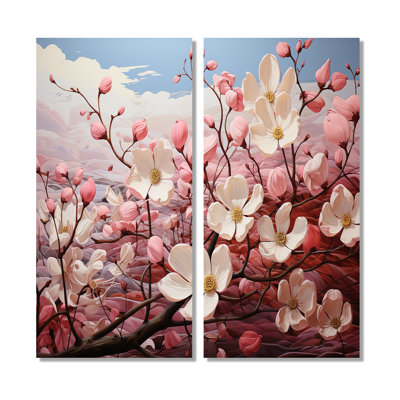 Rêve de cornouiller rose et blanc - ensemble d'art mural traditionnel de 2