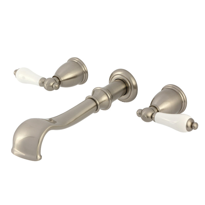 Kingston Brass Two-Handle 3-Hole Wall Mount Roman Tub Faucet, Lever, Brushed Nickel