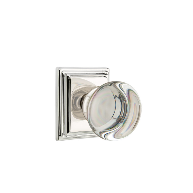 Privacy Providence Crystal Clear Knob with Wilshire Rose, Polished Nickel