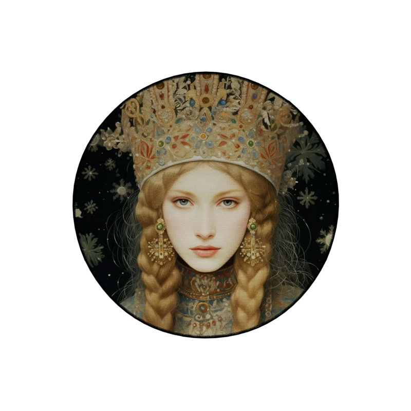 Crowned Braided Haired Woman Patterned Woven  Hal, Round 5'