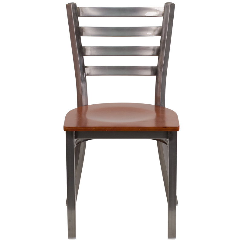2 Pack Clear Coated Ladder Back Metal Restaurant Chair, Cherry/Coated