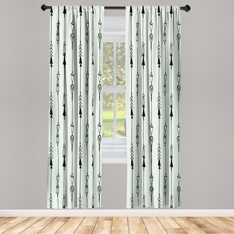 Microfiber Arrow Semi-Sheer Rod Pocket Curtain Panels, 28" W x 63" L, Light Purple/Black