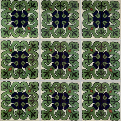 4.2" x 4.2" 9pcs TalaMex Loreto Mexican Clay Tile Handmade Talavera Backsplash Mosaic