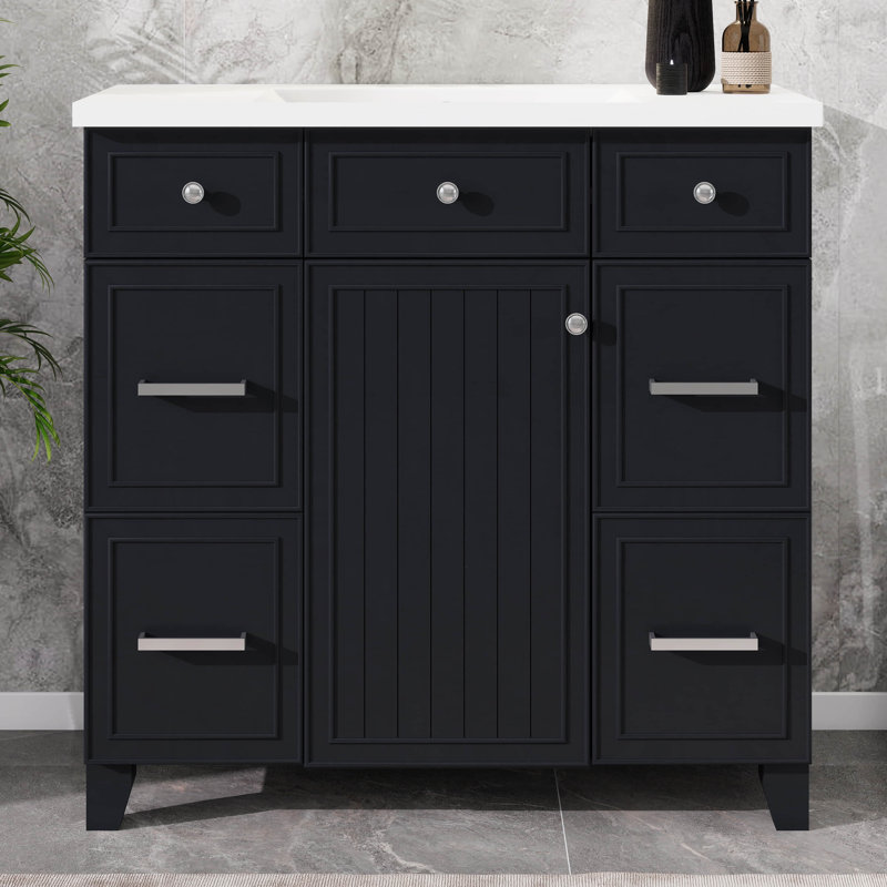 Meuble-lavabo de 36 po sans lavabo, armoire de salle de bain autoportante en bois avec une armoire et trois tiroirs pour la salle de bain