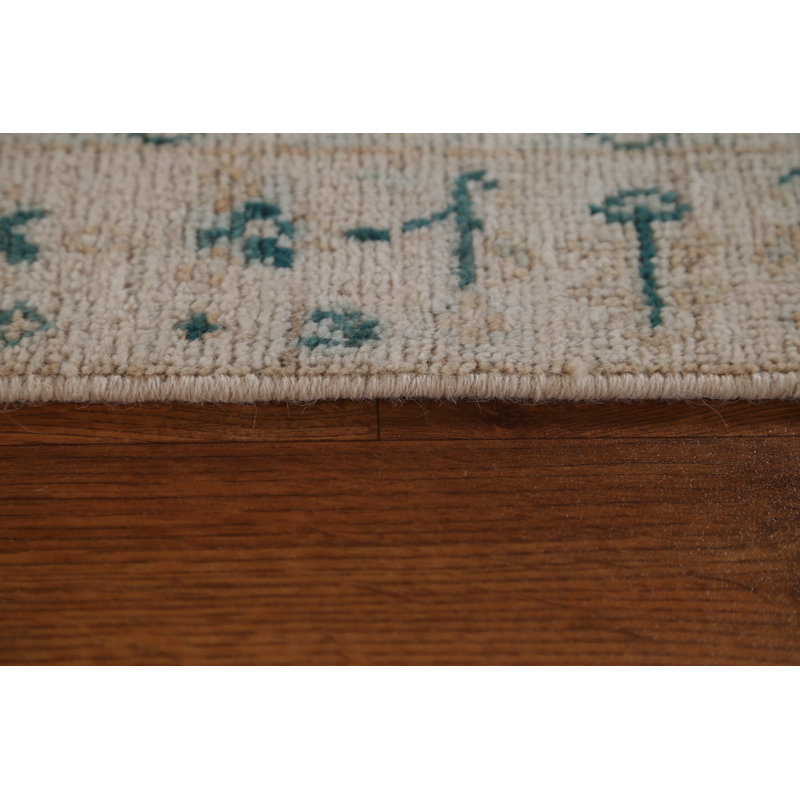 Tapis beige en laine noué à la main de conception unique 1 pi 11 po x 3 pi 9 po Rylend