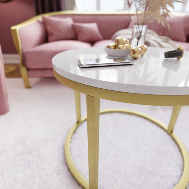 Darianna Frame Coffee Table, White/Gold, 39cm H x 50cm L x 60cm W