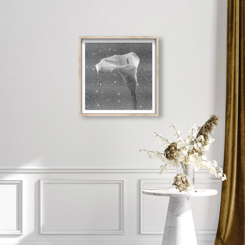 Midnight Rain Shadowbox Floral & Botanical Print by Oliver Gal, Black Frame, 12 x 12, 25.5"H x 25.5"W, Natural Oak Shadowbox