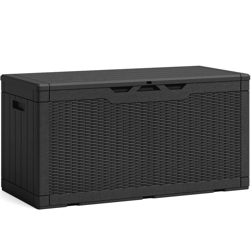 Black Polypropylene Wicker Lockable Deck Box, 100 Gallon