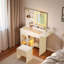 Ensemble de coiffeuse blanche avec miroir lumineux, ports USB et rangement