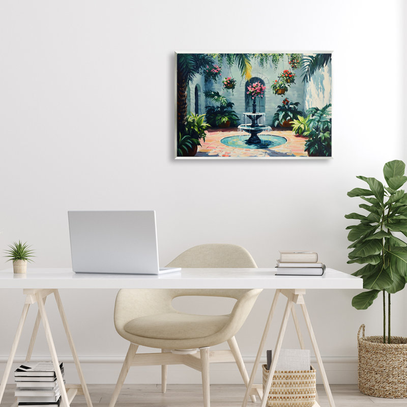 Plaque murale avec cour florale, par Franklyn Gregory, H 13 po x l 19 po