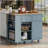 Kitchen Island With Power Outlet,Kitchen Storage Island With Drop Leaf And Rubber Wood,Open Storage And Wine Rack,5 Wheels,With Adjustable Storage For Home, Kitchen, And Dining Room, Grey Blue-934773029