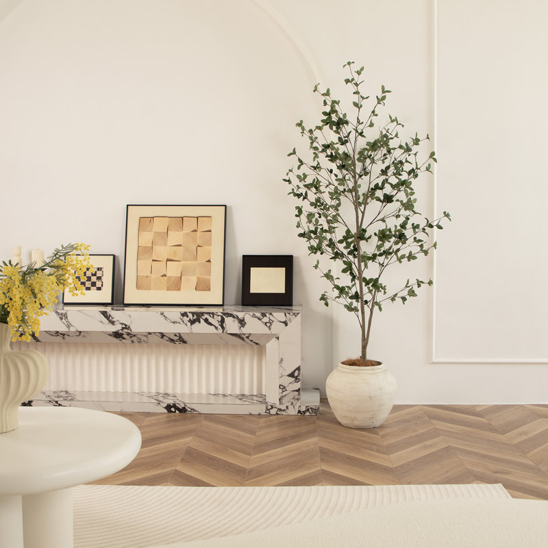 Faux arbre à feuilles de coing avec feuilles et troncs réalistes pour le jardin, H 72 po x l 33,1 po x P 31,2 po