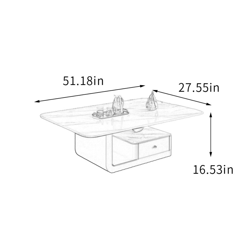Table basse avec tiroir en bois Minimalisme, Blanc / gris clair, H 16,53 po x L 27,55 po x l 51,18 po, Noir