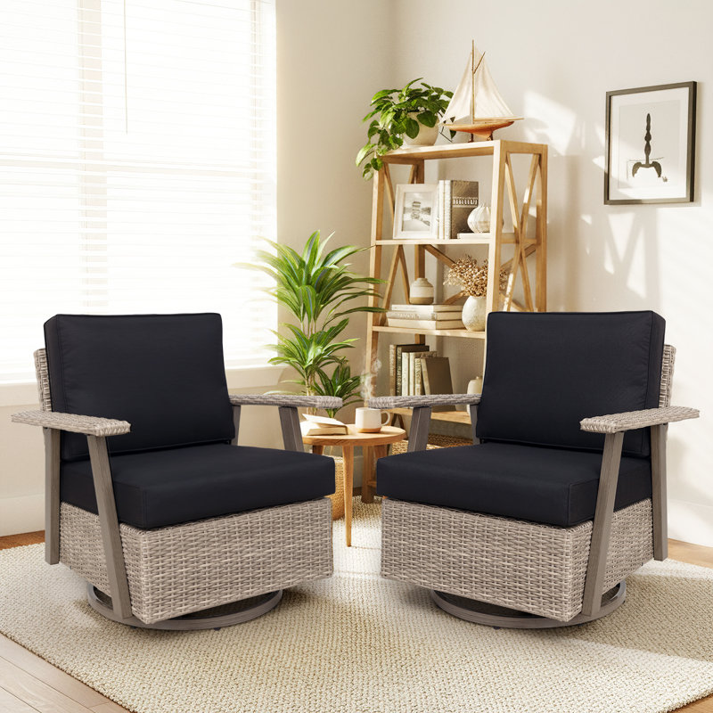 Chaises berçantes pivotantes d'extérieur 2 pièces Constantino, balançoire de patio en osier 360 ° avec coussins, rotin toutes saisons pour porche