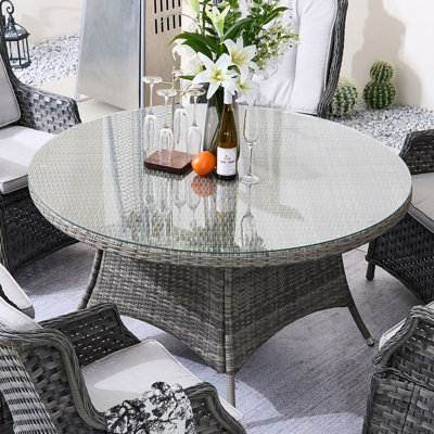 Momoyo Round Glass Outdoor Dining Table Yes , 53.15 " W 53.15 " D