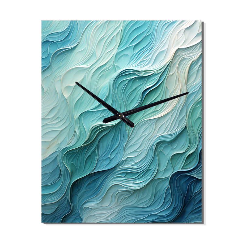 Horloge murale turquoise et blanche Turquoise Serenity Swirl I, Grand